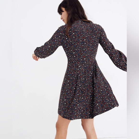 Madewell Silk Balsam Tie Neck Star‎ Printed Dress Memorial Day Fourth of July - Picture 5 of 11